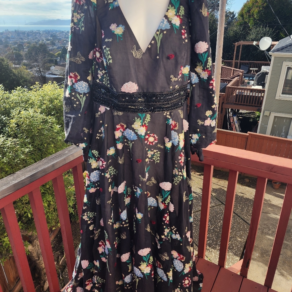 MAC DUGGAL ✨ Long Sleeve Dress, Wedding Guest | black embroidery flowers - Picture 3 of 14